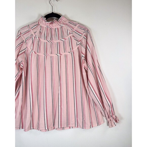 CLAUDIE PIERLOT Womens Top Pink Ruffle Pinstriped Long Sleeve Blouse 40 US Large - Picture 7 of 9